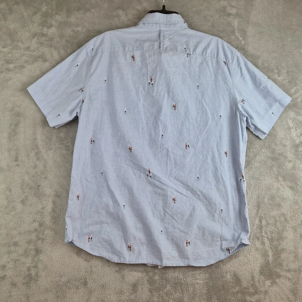 Banana Republic Shirt Mens Large Blue Slim Fit Luxe Poplin Surfer All Over Print